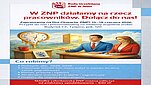 Plakat rekrutacyjny Rady Uczelnianej ZNP w AGH o charakterze informacyjno-artystycznym. W górnej części znajduje się oficjalny logotyp ZNP z napisem „Rada Uczelniana ZNP w AGH”. Poniżej widnieje duży, czerwony nagłówek: „W ZNP działamy na rzecz pracowników. Dołącz do nas!”. Pod nagłówkiem umieszczono zaproszenie na Dni Otwarte ZNP w terminie 15–18 czerwca 2026 r., wskazujące lokalizację w budynku C-2, I piętro, pok. 120.